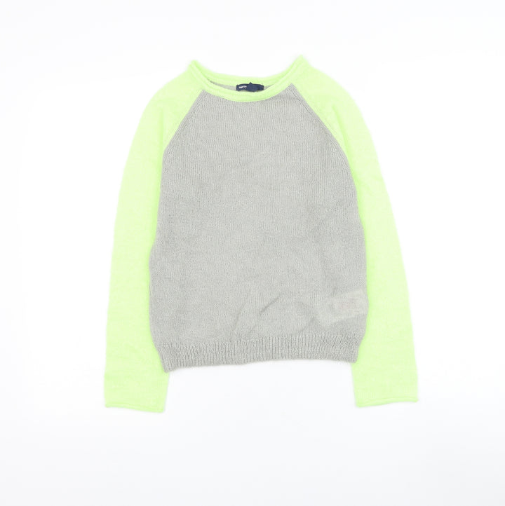 Gap Girls Grey Round Neck Colourblock Acrylic Pullover Jumper Size 10-11 Years Pullover