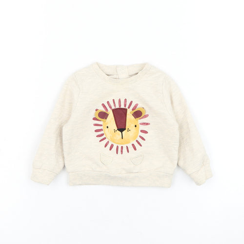 TU Boys Beige Cotton Pullover Jumper Size 0-3 Months Pullover - Lion
