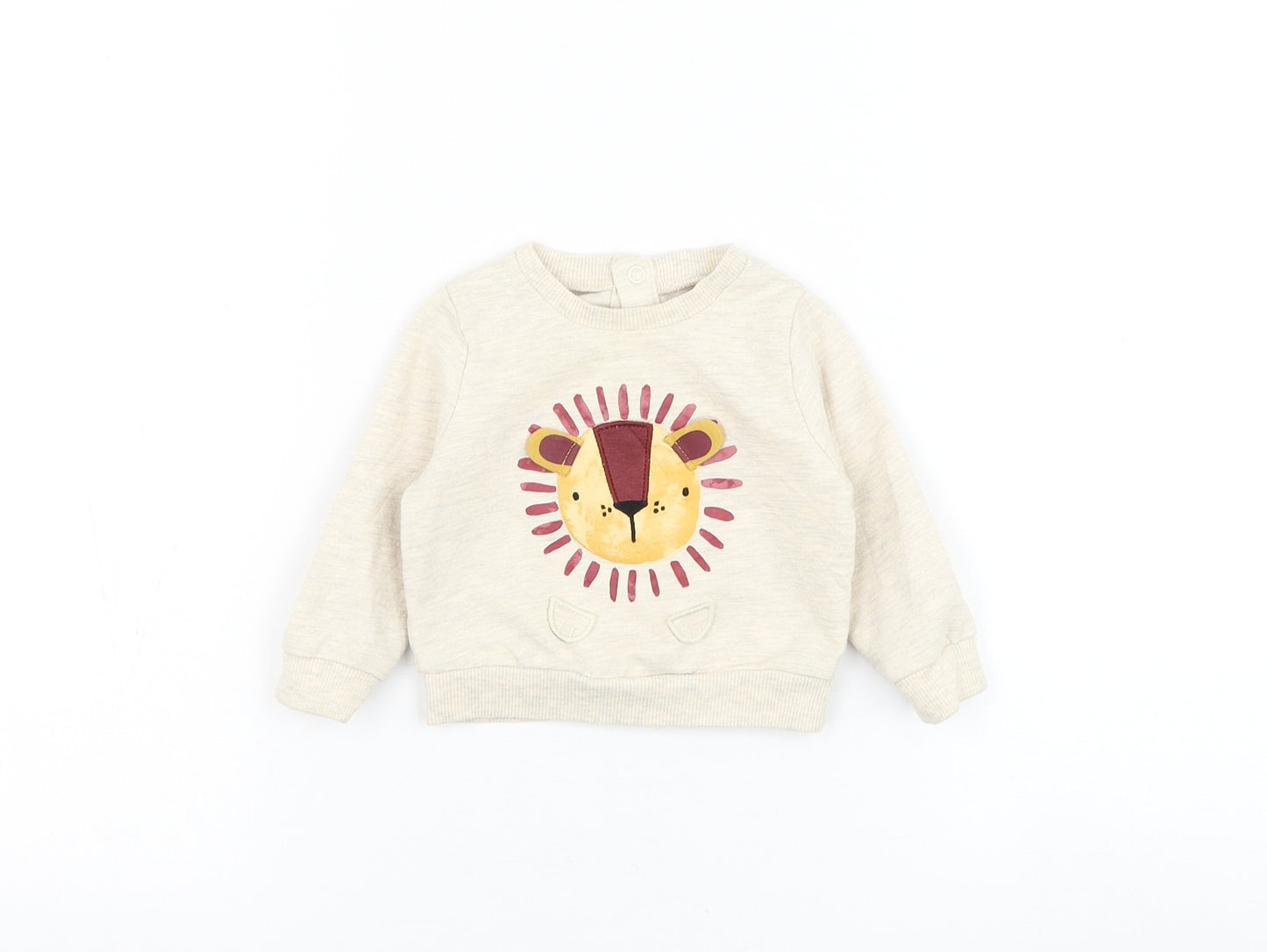 TU Boys Beige Cotton Pullover Jumper Size 0-3 Months Pullover - Lion