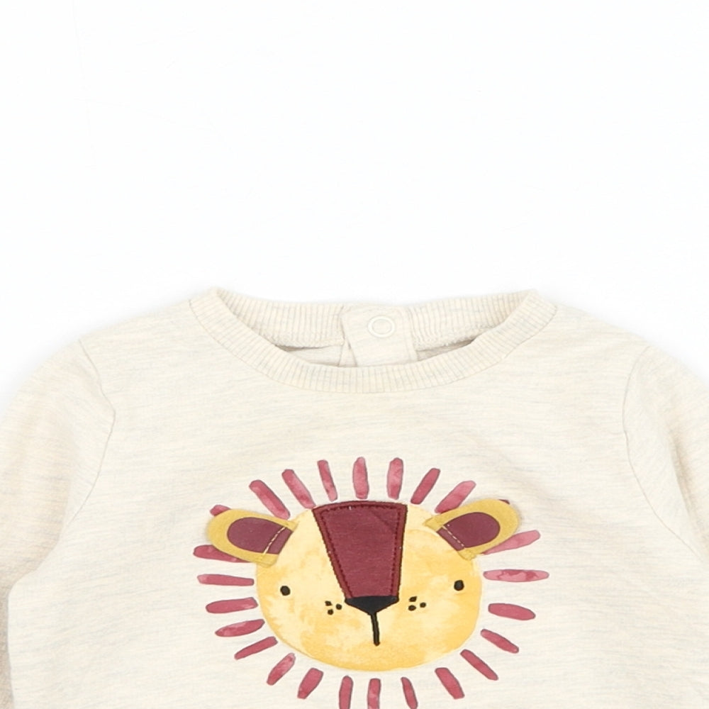 TU Boys Beige Cotton Pullover Jumper Size 0-3 Months Pullover - Lion