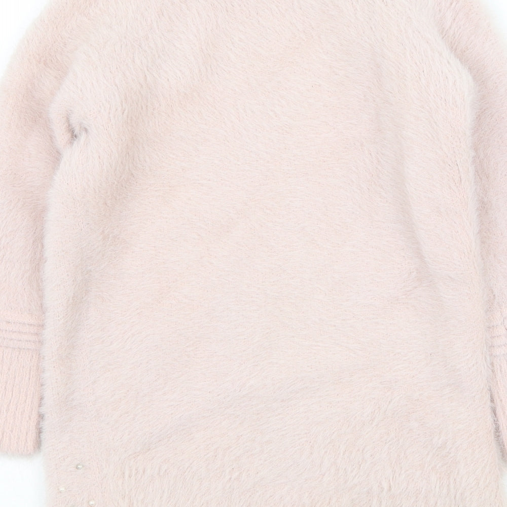 Matalan Girls Pink Round Neck Polyamide Pullover Jumper Size 7 Years Pullover