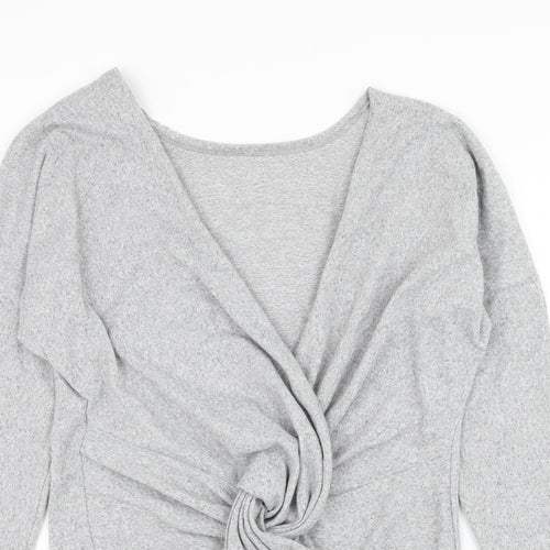 CBR Womens Grey V-Neck Polyester Cardigan Jumper Size S - Knot Front