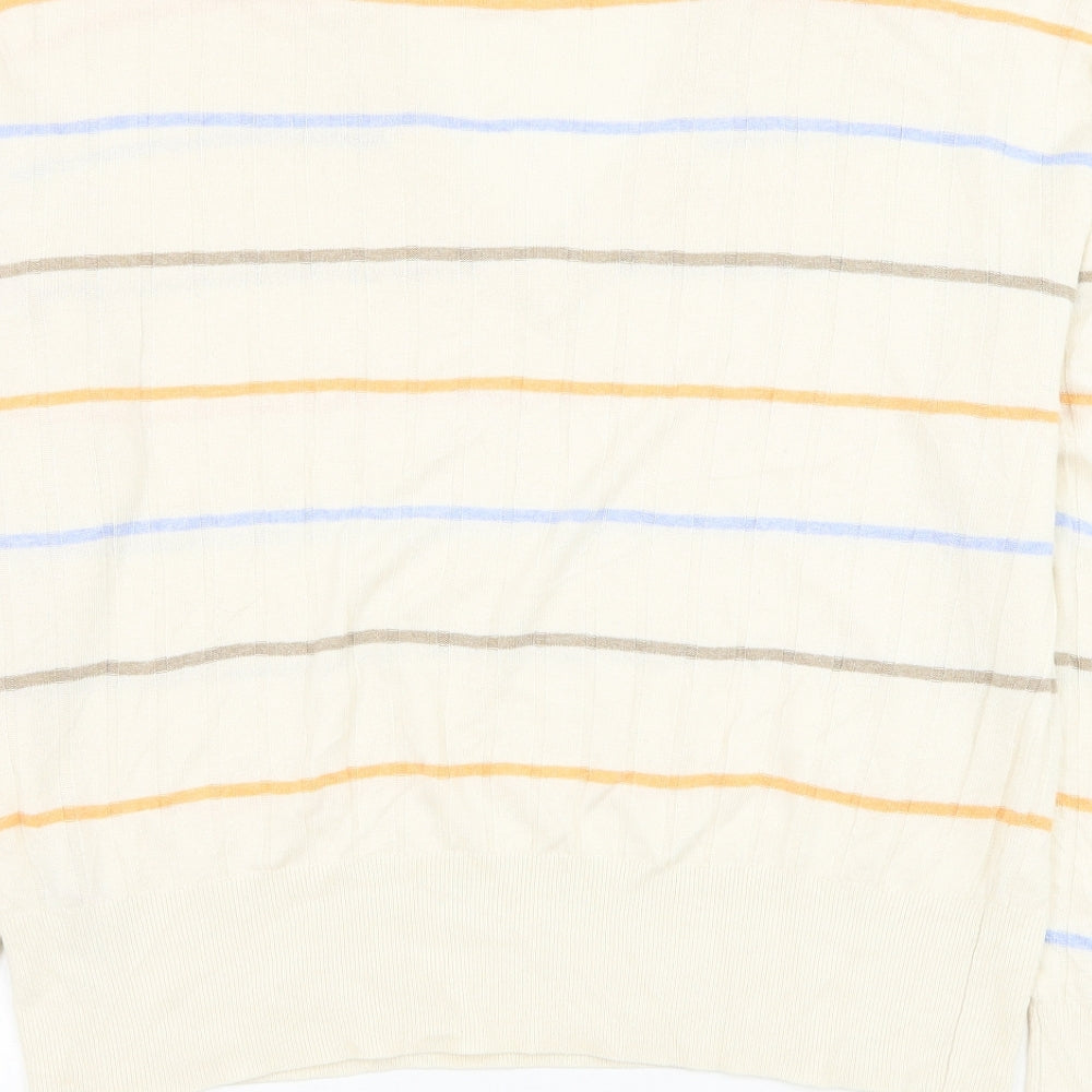 Marks and Spencer Mens Beige V-Neck Striped Flax Pullover Jumper Size XL