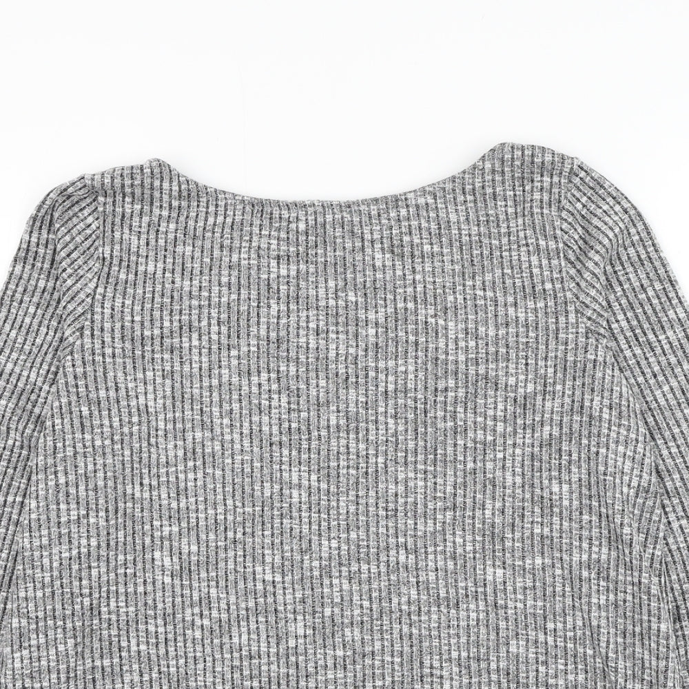 H&M Womens Grey Round Neck Viscose Pullover Jumper Size S - Ribbed