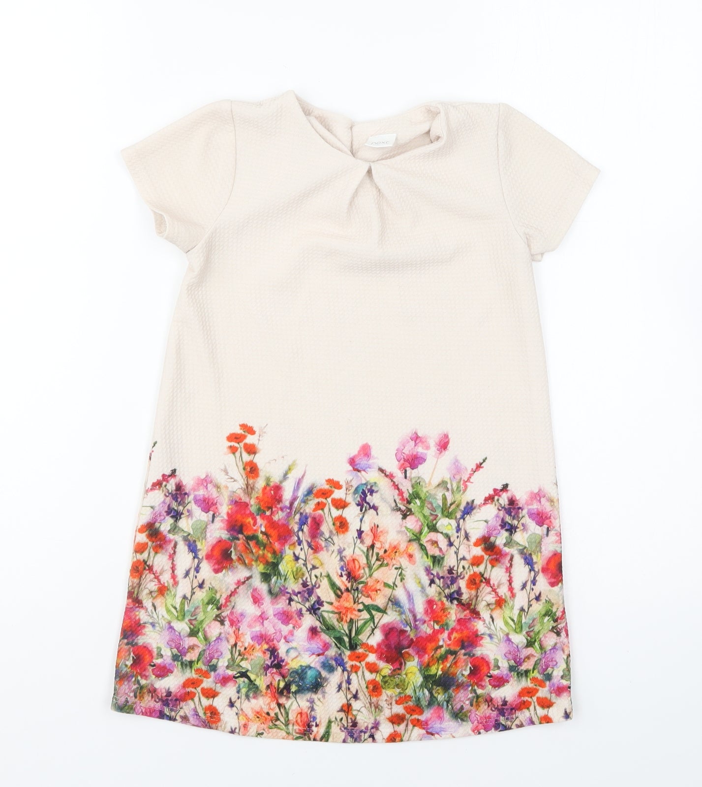 NEXT Girls Beige Floral Polyester Shift Size 4-5 Years Round Neck Pullover