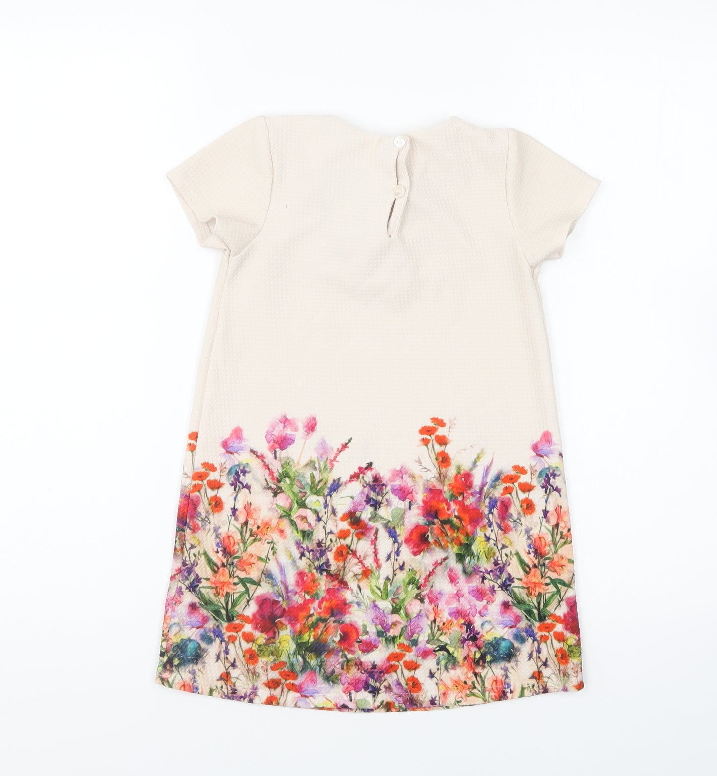 NEXT Girls Beige Floral Polyester Shift Size 4-5 Years Round Neck Pullover