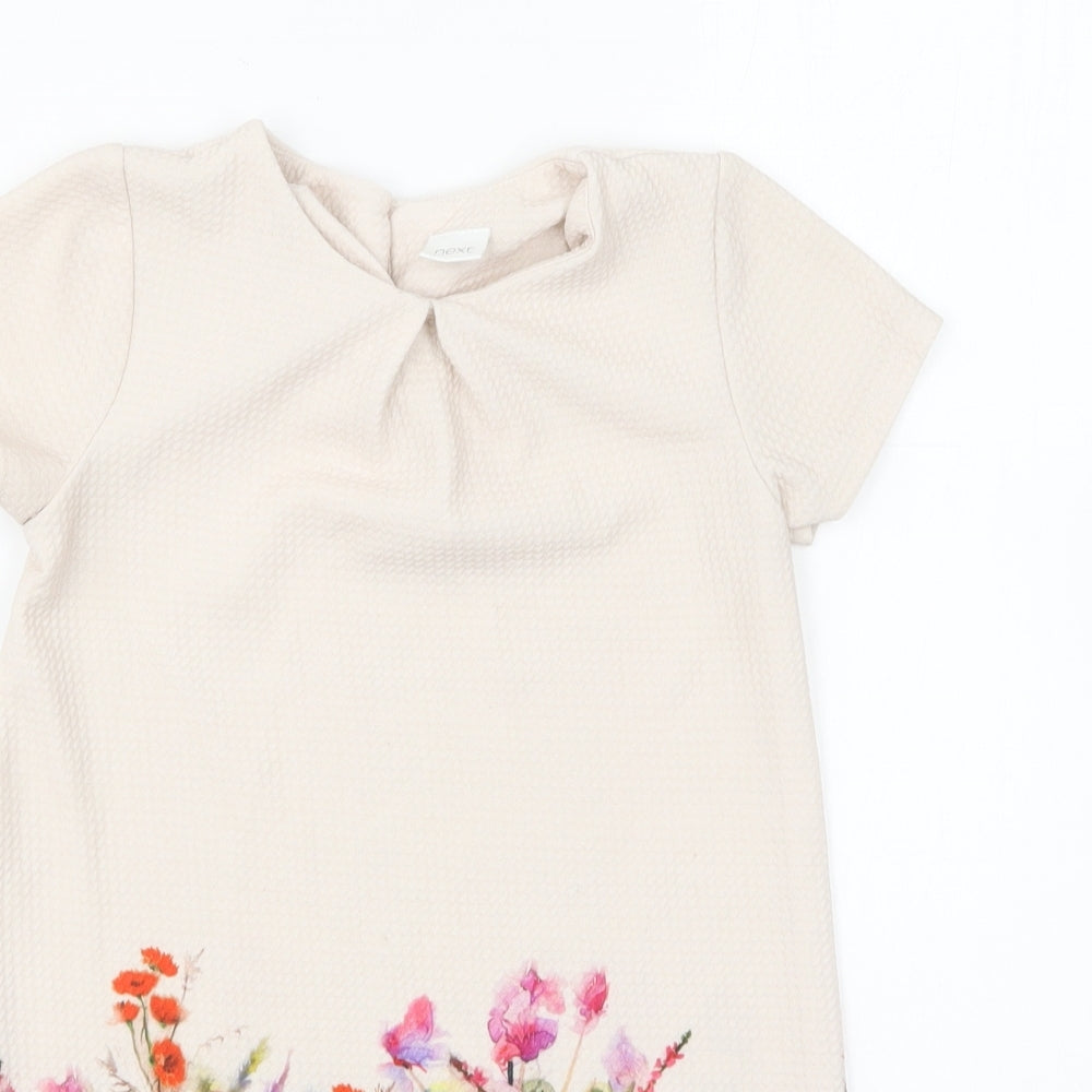 NEXT Girls Beige Floral Polyester Shift Size 4-5 Years Round Neck Pullover