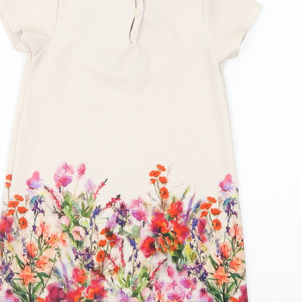 NEXT Girls Beige Floral Polyester Shift Size 4-5 Years Round Neck Pullover
