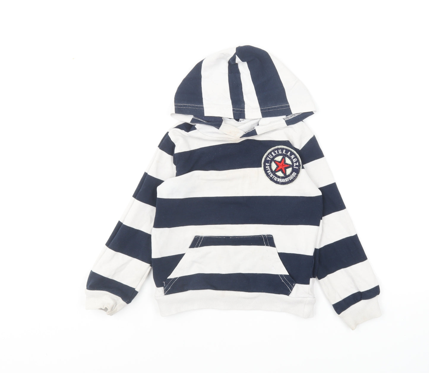 Preworn Boys Blue Striped Cotton Pullover Hoodie Size 2-3 Years Pullover