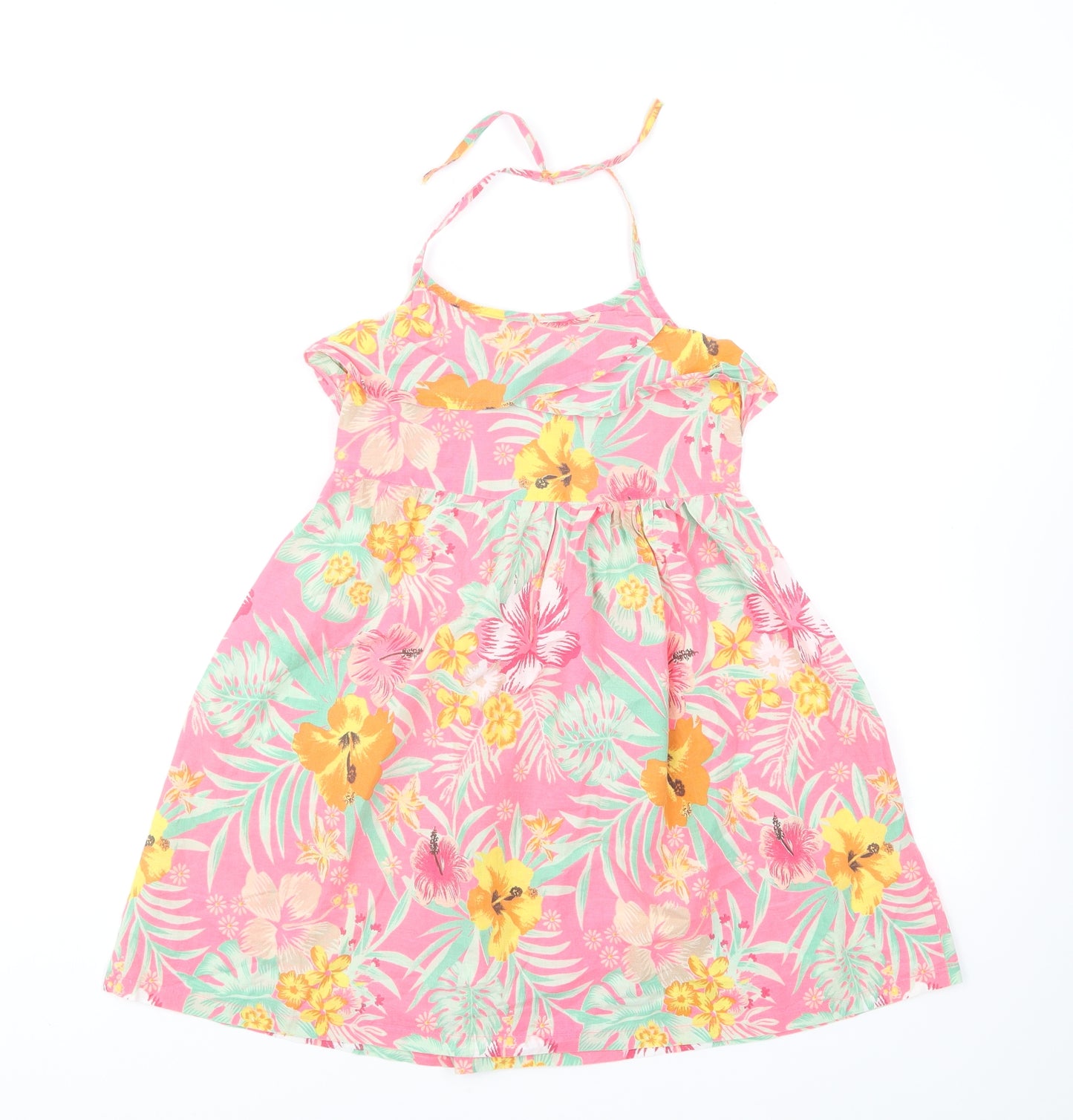 Primark Girls Multicoloured Floral Cotton Skater Dress Size 8-9 Years Halter Pullover