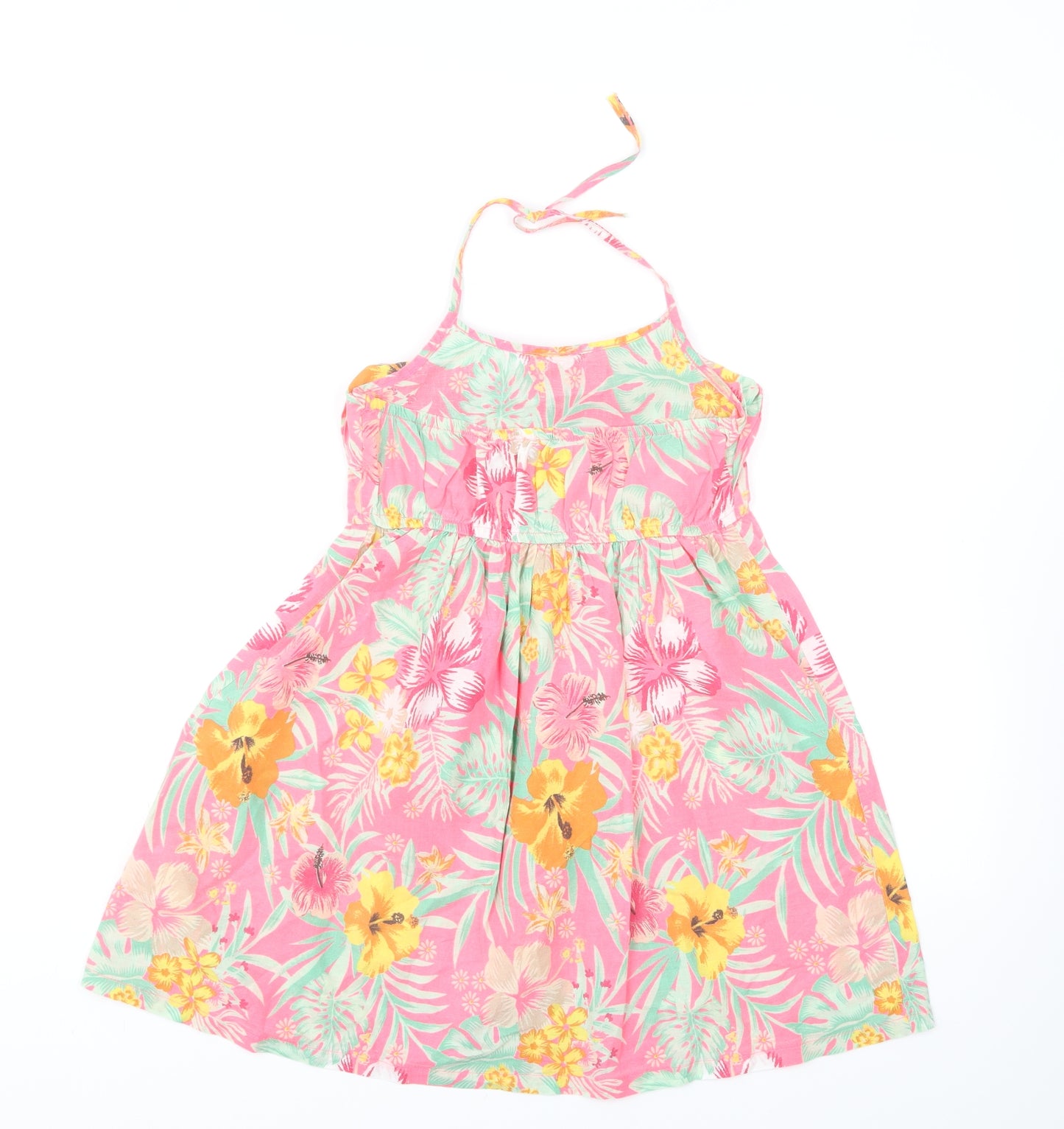 Primark Girls Multicoloured Floral Cotton Skater Dress Size 8-9 Years Halter Pullover
