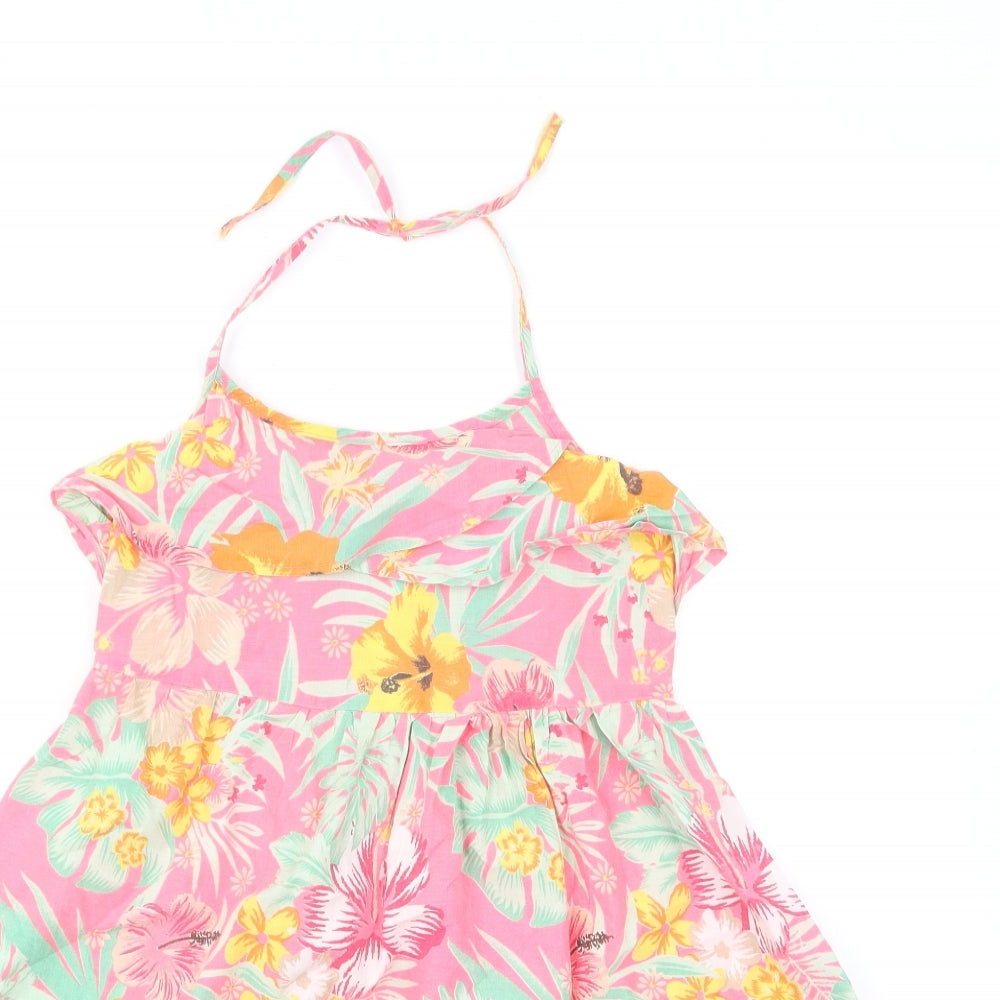 Primark Girls Multicoloured Floral Cotton Skater Dress Size 8-9 Years Halter Pullover