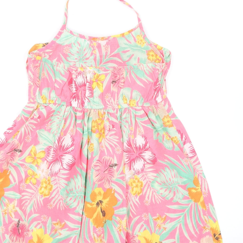 Primark Girls Multicoloured Floral Cotton Skater Dress Size 8-9 Years Halter Pullover