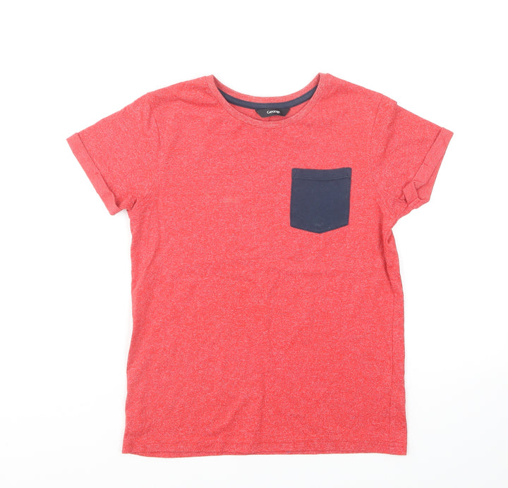 George Boys Red Cotton Basic T-Shirt Size 9-10 Years Round Neck Pullover - Pocket Detail