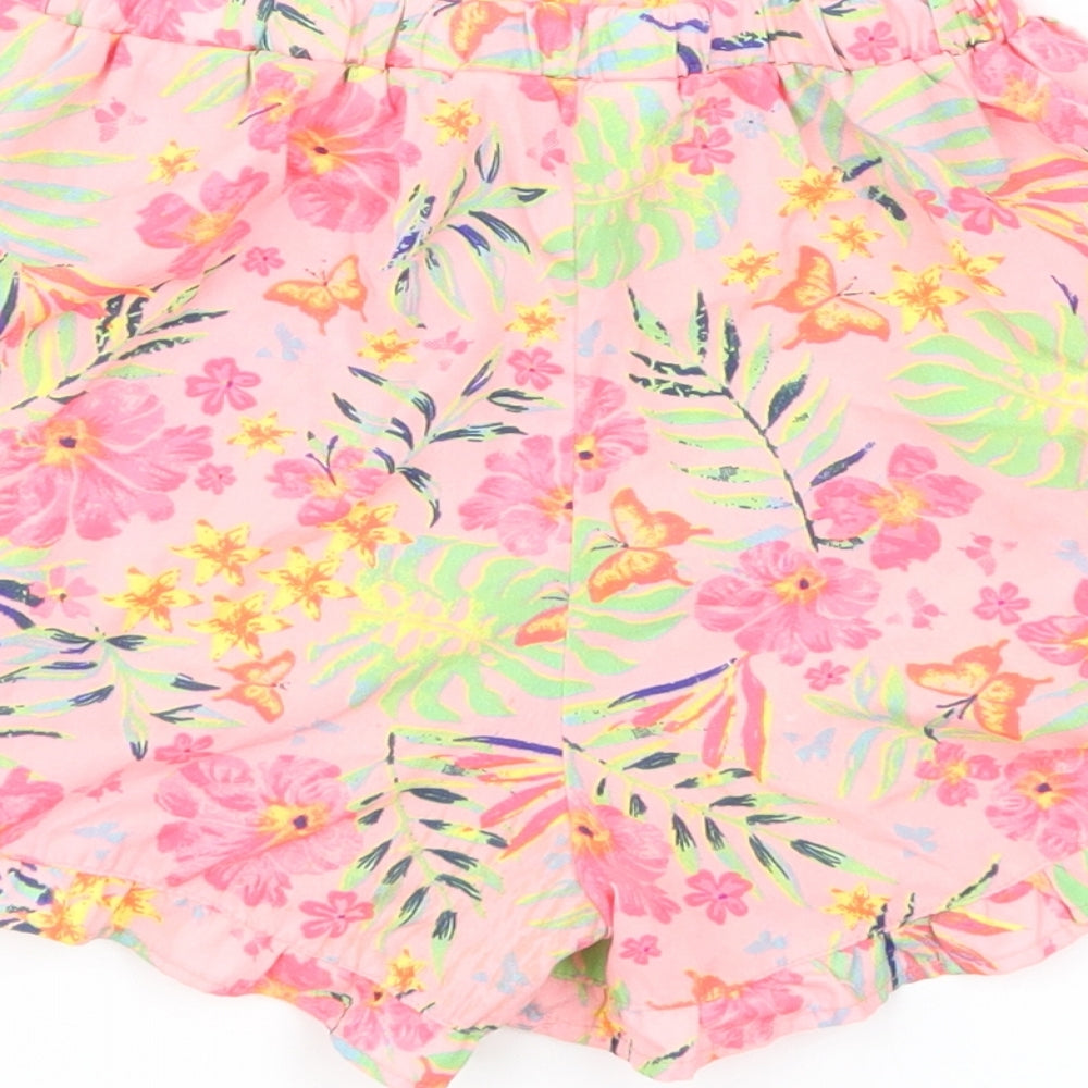 Primark Girls Pink Floral Polyester Hot Pants Shorts Size 7-8 Years Regular Drawstring