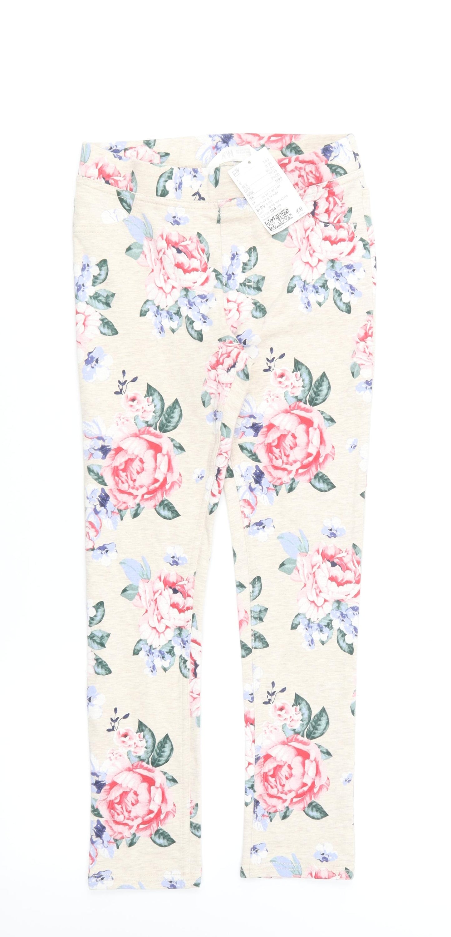 H&M Girls Multicoloured Floral Cotton Capri Trousers Size 8-9 Years Regular Pullover - Leggings
