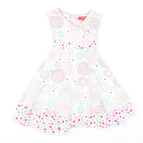 Strawberry Faire Girls Multicoloured Geometric Cotton Skater Dress Size 18 Months Round Neck Button