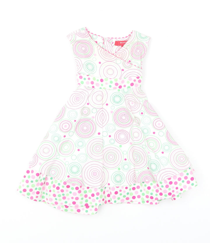Strawberry Faire Girls Multicoloured Geometric Cotton Skater Dress Size 18 Months Round Neck Button