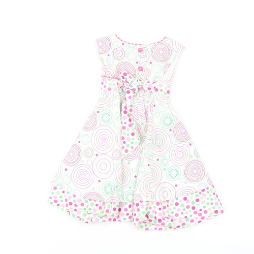 Strawberry Faire Girls Multicoloured Geometric Cotton Skater Dress Size 18 Months Round Neck Button