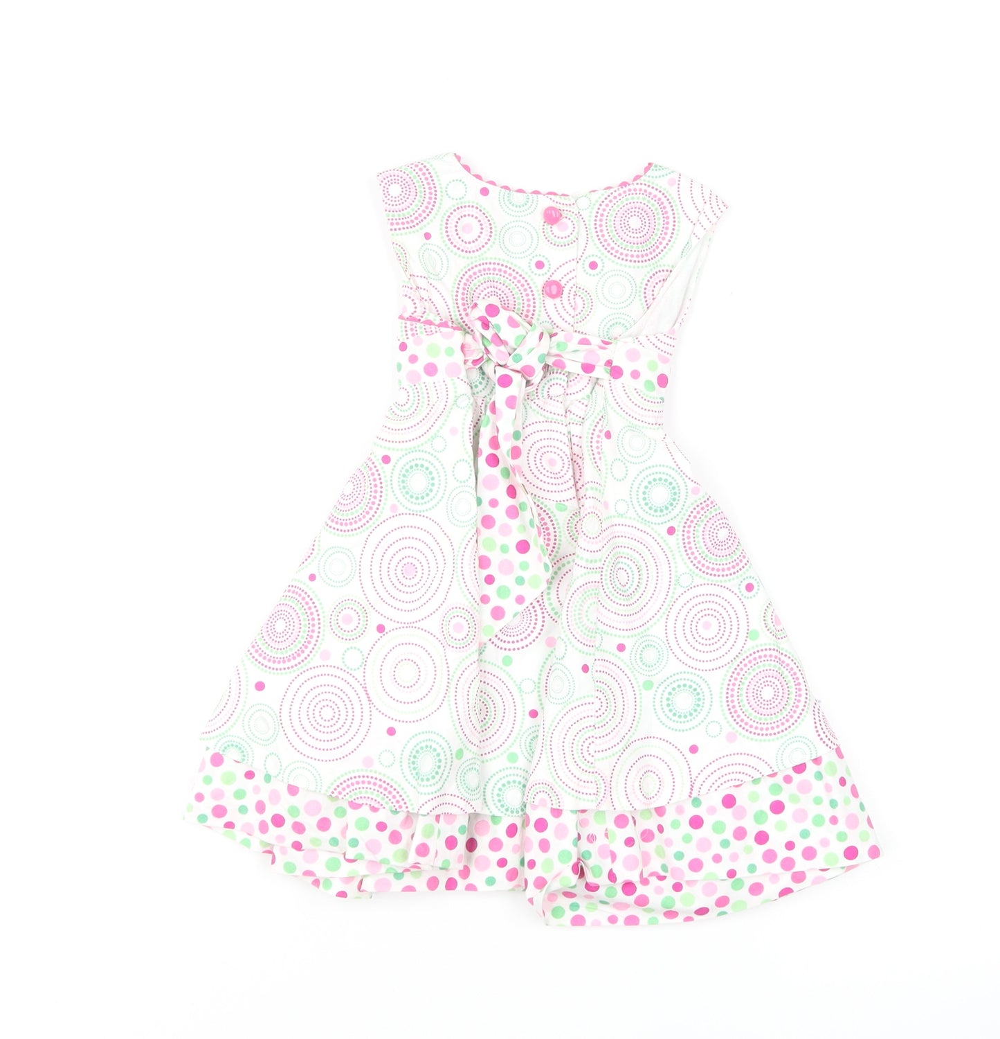 Strawberry Faire Girls Multicoloured Geometric Cotton Skater Dress Size 18 Months Round Neck Button