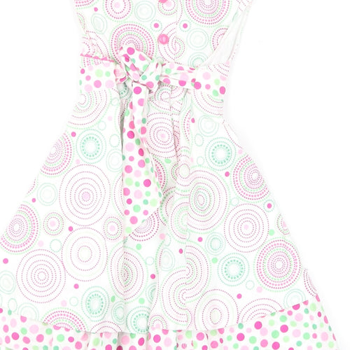 Strawberry Faire Girls Multicoloured Geometric Cotton Skater Dress Size 18 Months Round Neck Button