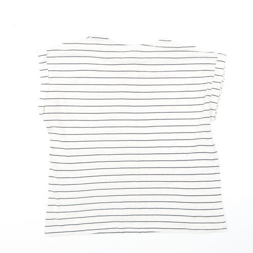Springfield Womens White Striped Cotton Basic T-Shirt Size L Round Neck
