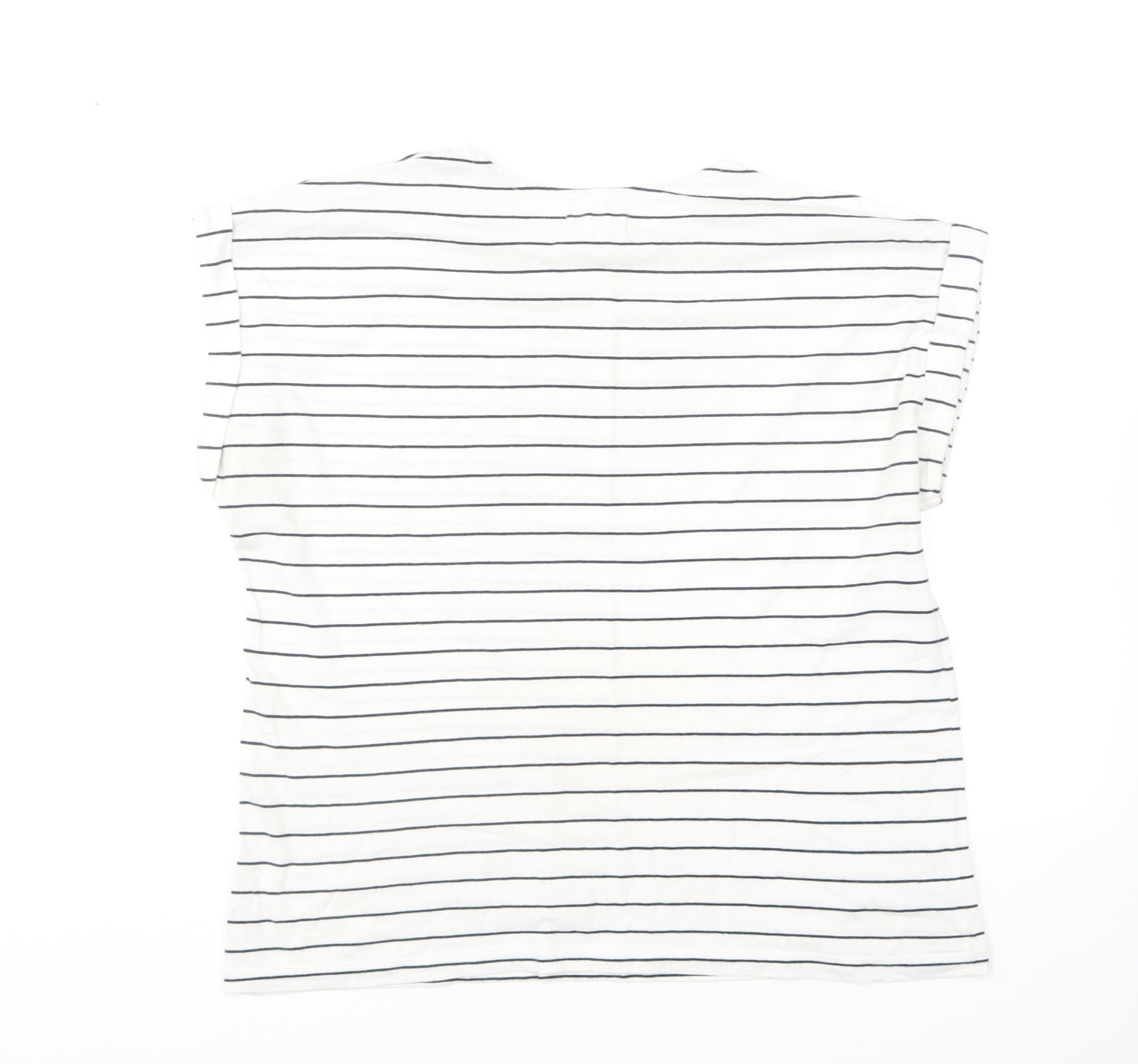Springfield Womens White Striped Cotton Basic T-Shirt Size L Round Neck