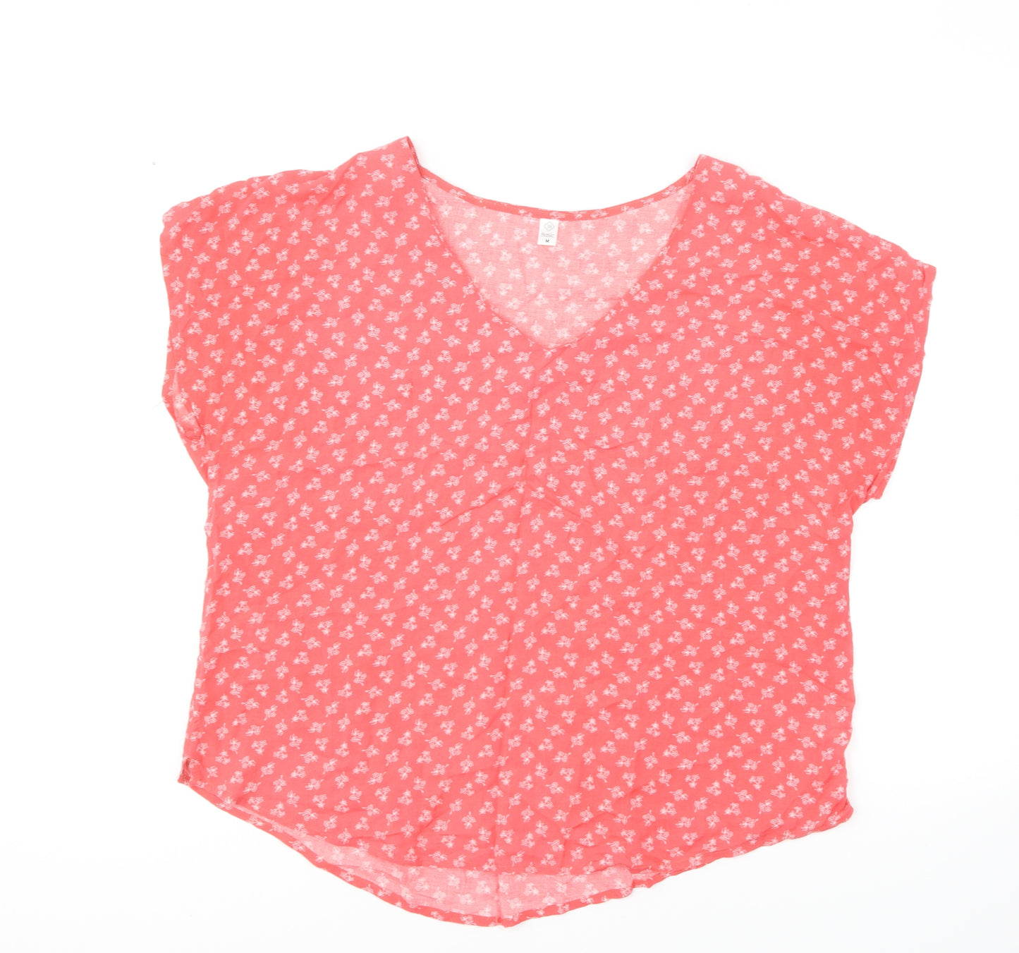 TEX Womens Red Floral Viscose Basic T-Shirt Size M V-Neck