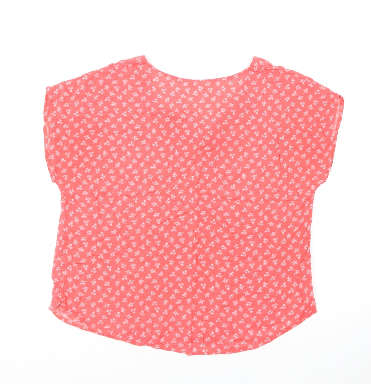 TEX Womens Red Floral Viscose Basic T-Shirt Size M V-Neck