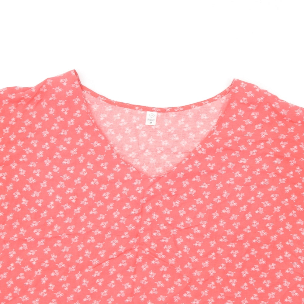 TEX Womens Red Floral Viscose Basic T-Shirt Size M V-Neck