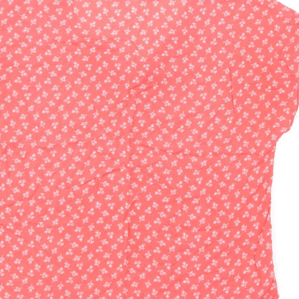 TEX Womens Red Floral Viscose Basic T-Shirt Size M V-Neck
