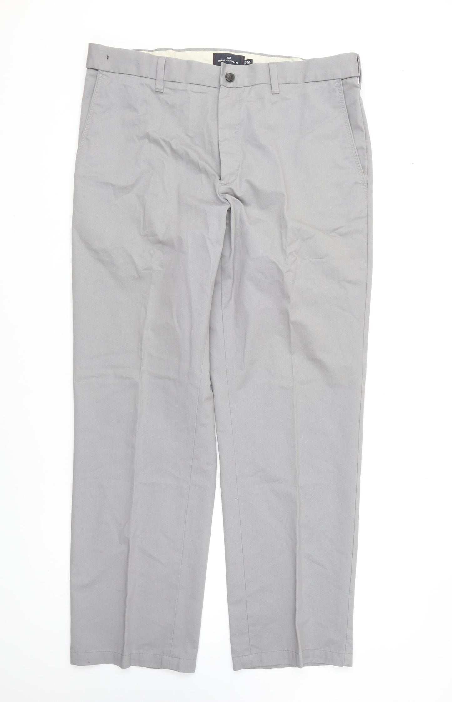 Marks and Spencer Mens Grey Cotton Trousers Size 36 in L31 in Regular Button