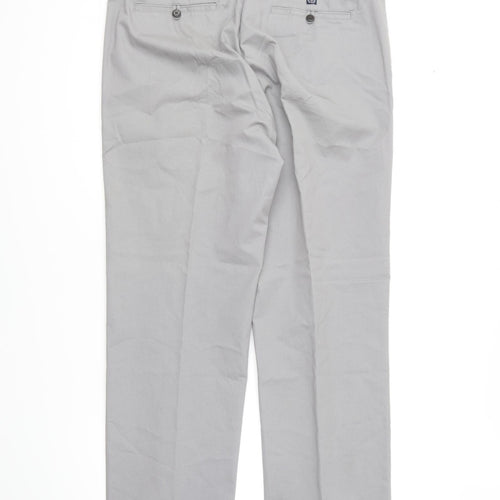 Marks and Spencer Mens Grey Cotton Trousers Size 36 in L31 in Regular Button