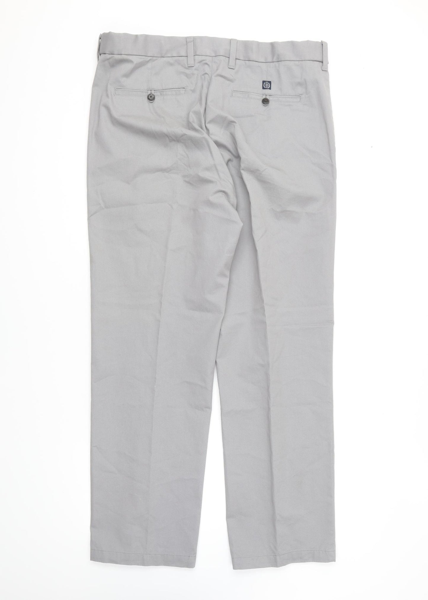 Marks and Spencer Mens Grey Cotton Trousers Size 36 in L31 in Regular Button