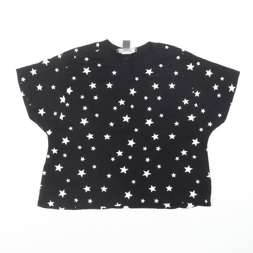 Primark Girls Black Geometric Cotton Cropped T-Shirt Size 2XS Round Neck Pullover - Star Print
