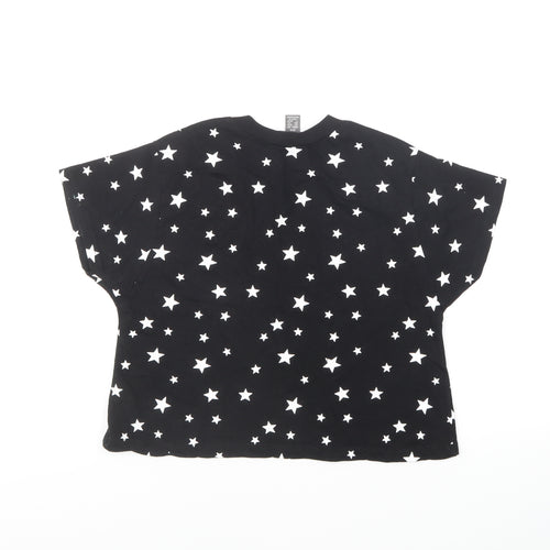Primark Girls Black Geometric Cotton Cropped T-Shirt Size 2XS Round Neck Pullover - Star Print