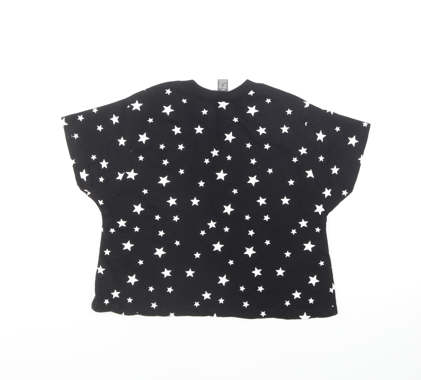 Primark Girls Black Geometric Cotton Cropped T-Shirt Size 2XS Round Neck Pullover - Star Print