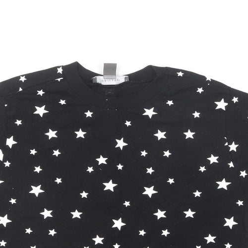 Primark Girls Black Geometric Cotton Cropped T-Shirt Size 2XS Round Neck Pullover - Star Print
