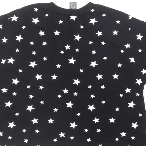 Primark Girls Black Geometric Cotton Cropped T-Shirt Size 2XS Round Neck Pullover - Star Print