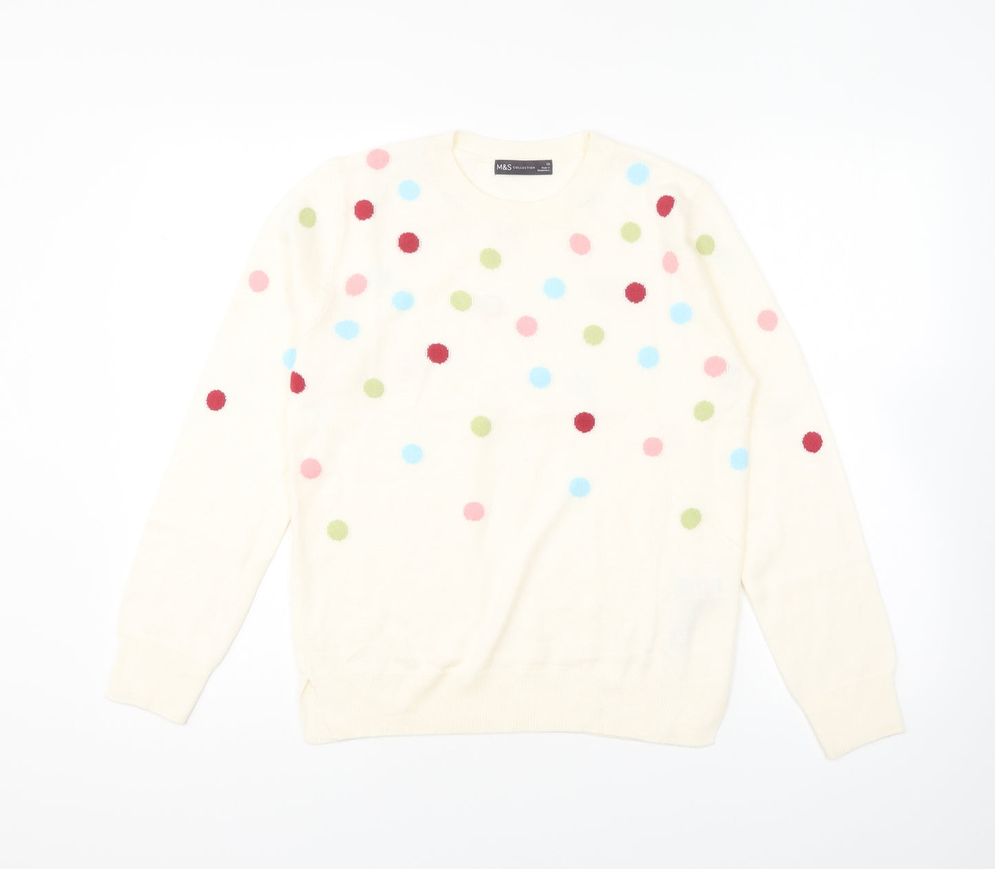 Marks and Spencer Womens Beige Round Neck Polka Dot Acrylic Pullover Jumper Size 10