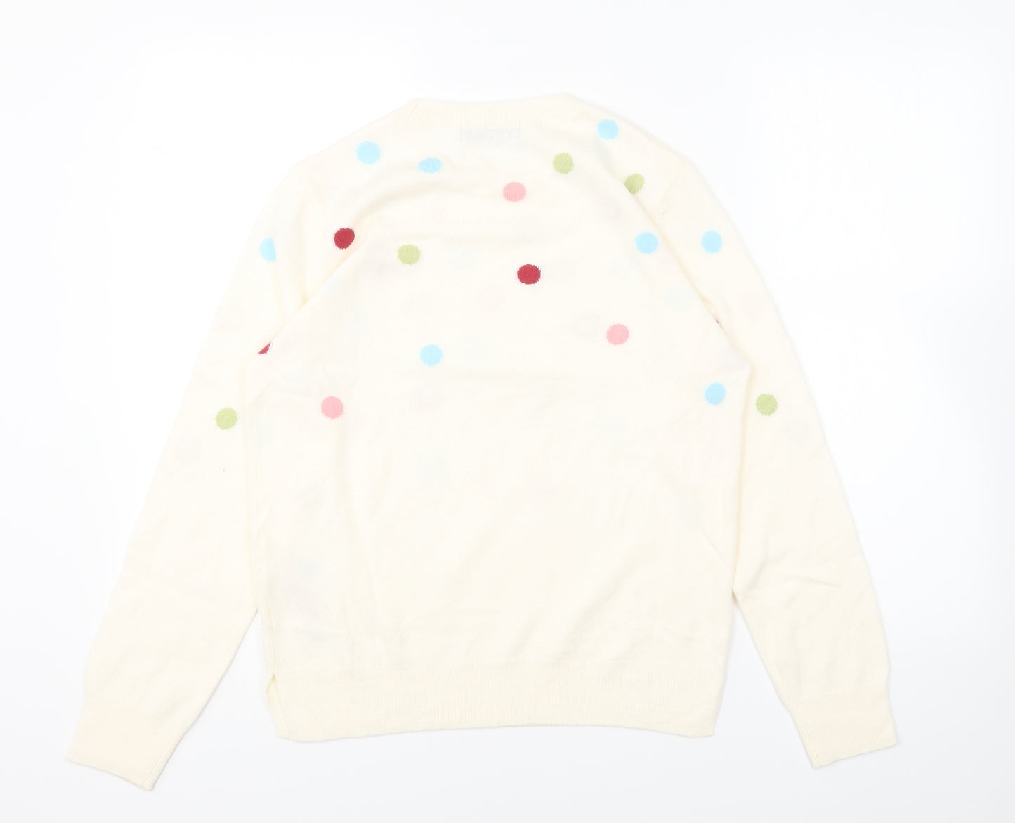 Marks and Spencer Womens Beige Round Neck Polka Dot Acrylic Pullover Jumper Size 10