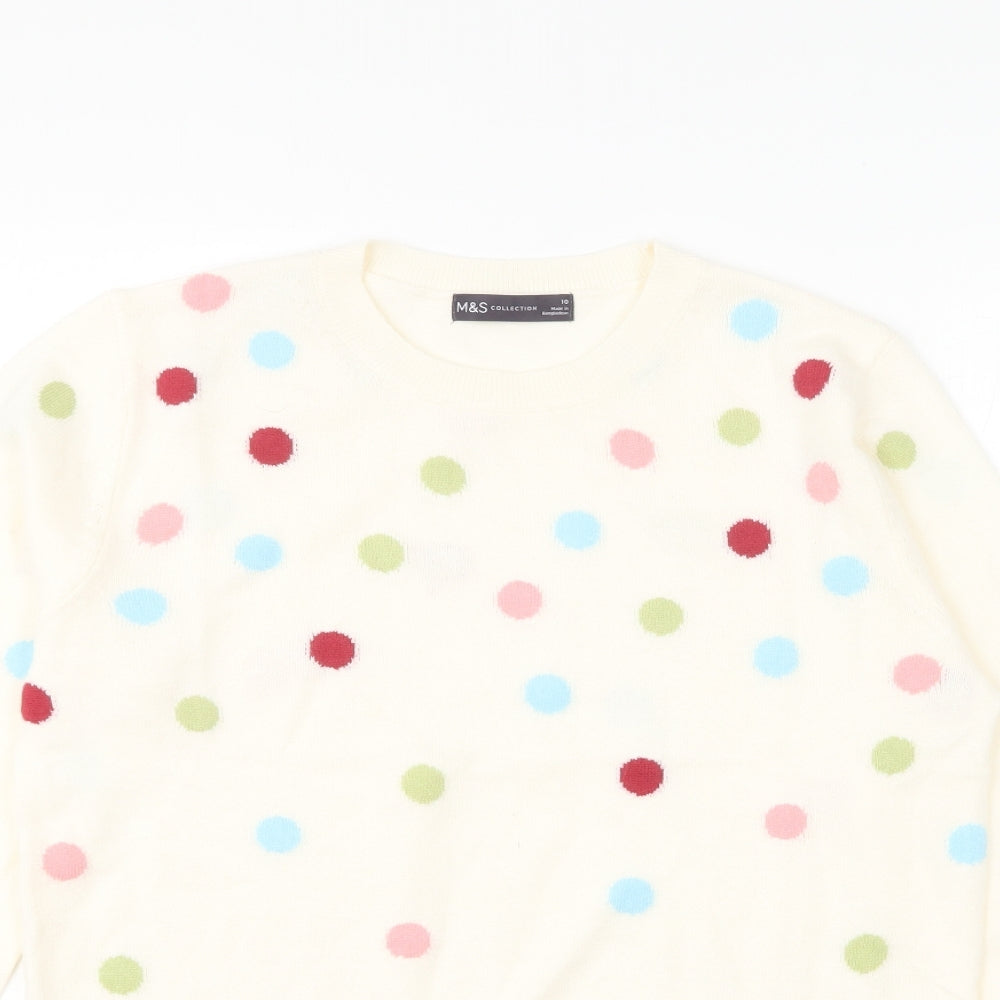 Marks and Spencer Womens Beige Round Neck Polka Dot Acrylic Pullover Jumper Size 10