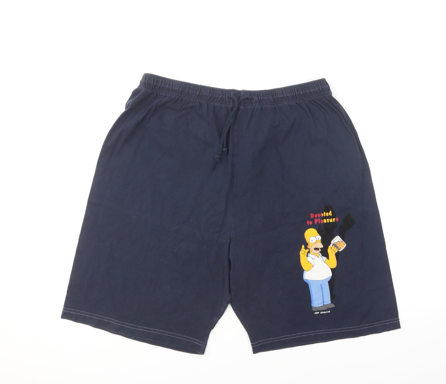 Marks and Spencer Mens Blue Cotton Sweat Shorts Size XL L9 in Regular Drawstring - The Simpsons