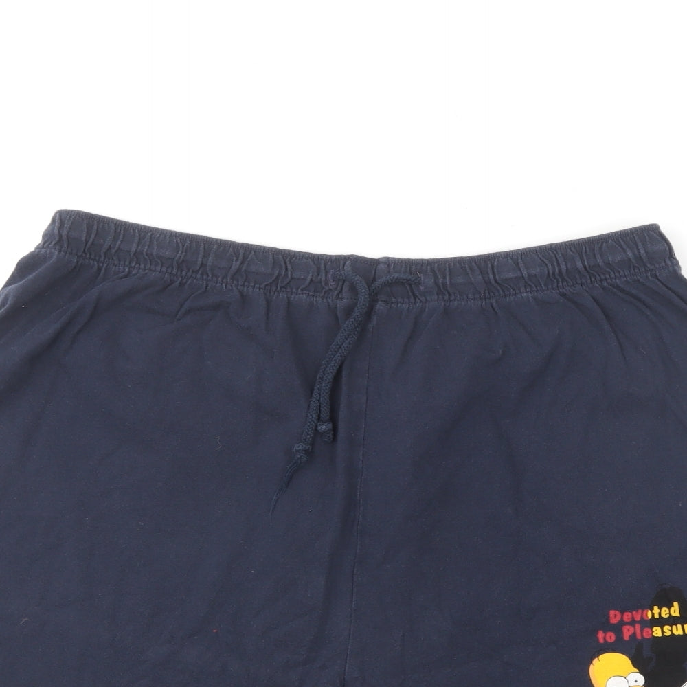 Marks and Spencer Mens Blue Cotton Sweat Shorts Size XL L9 in Regular Drawstring - The Simpsons