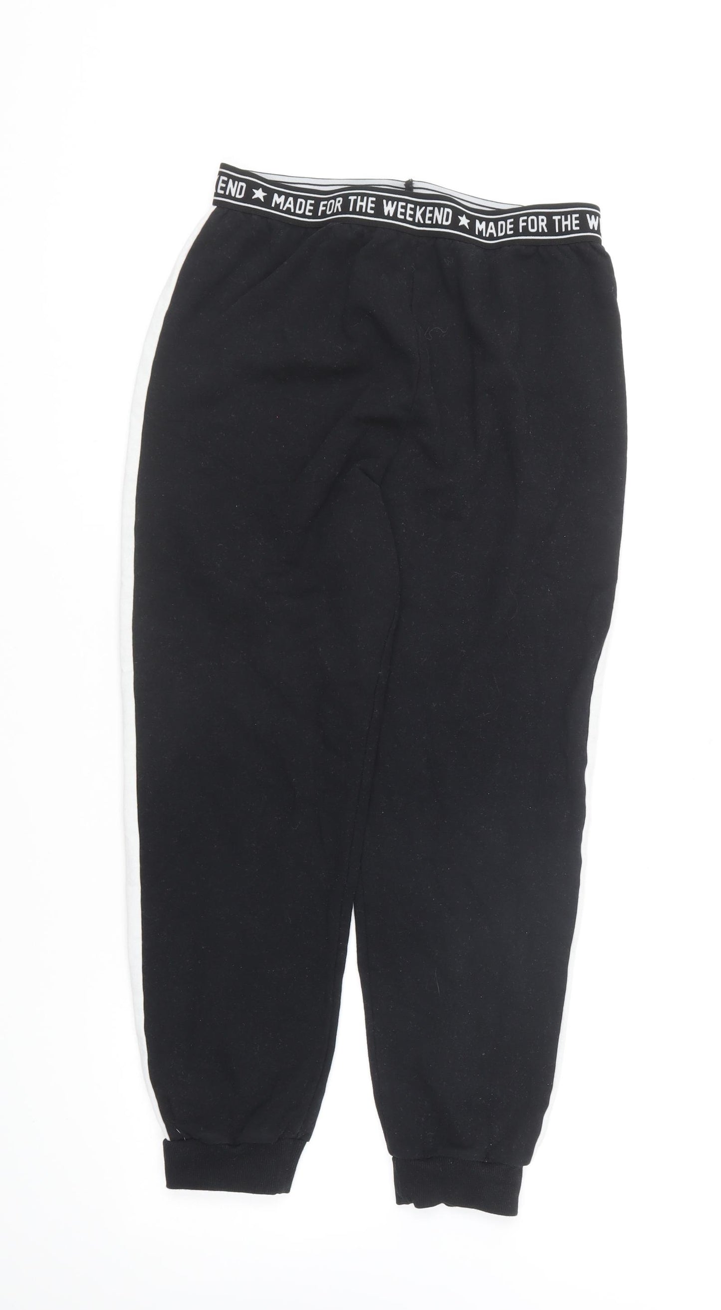 Marks and Spencer Girls Black Cotton Jogger Trousers Size 11-12 Years Regular Pullover - Made for the Weekend