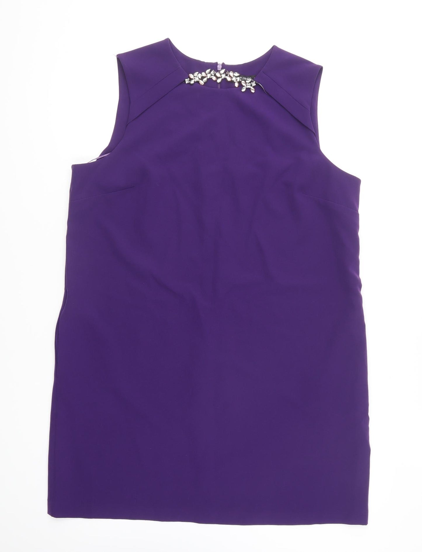Dunnes Stores Womens Purple Polyester Shift Size 16 Round Neck Zip
