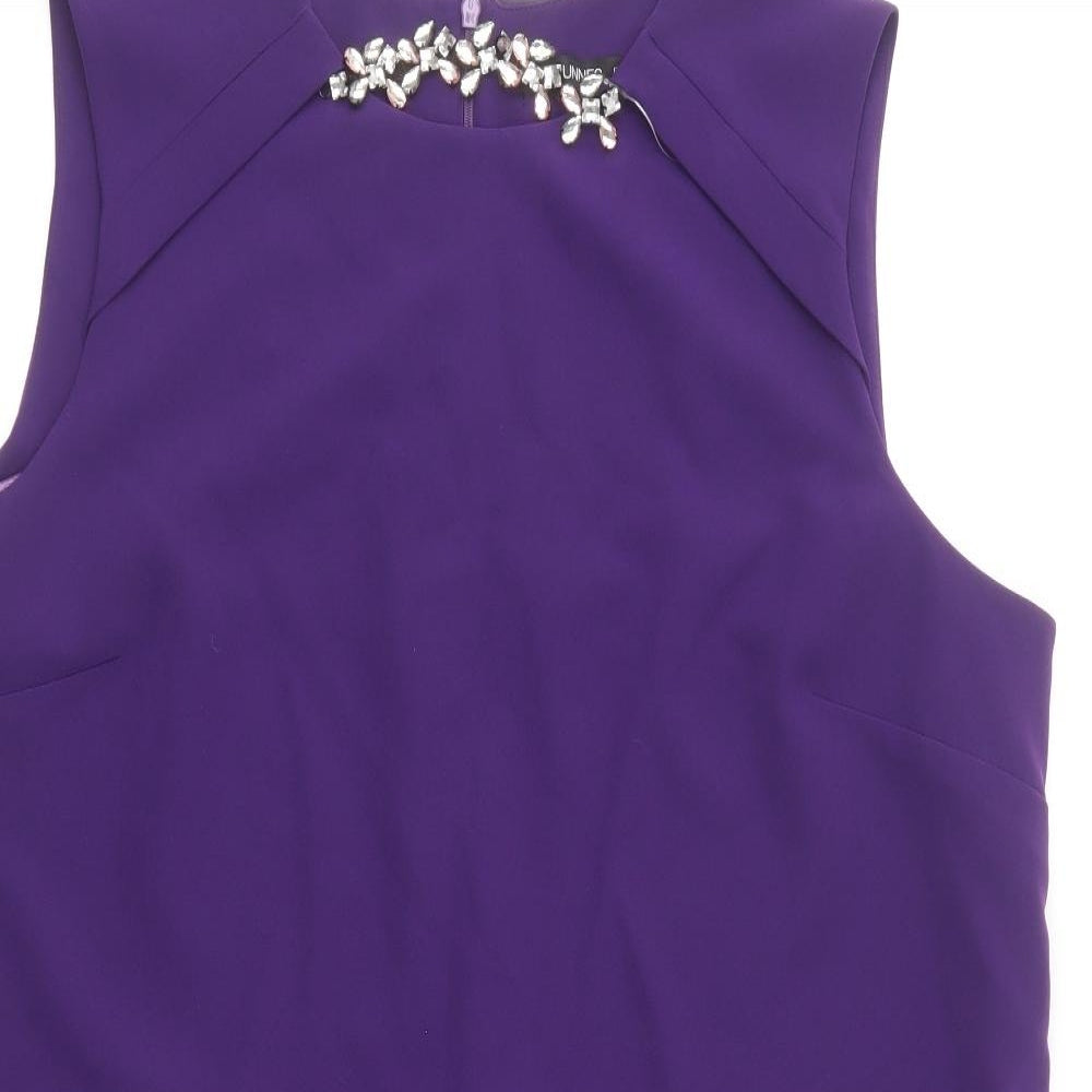 Dunnes Stores Womens Purple Polyester Shift Size 16 Round Neck Zip
