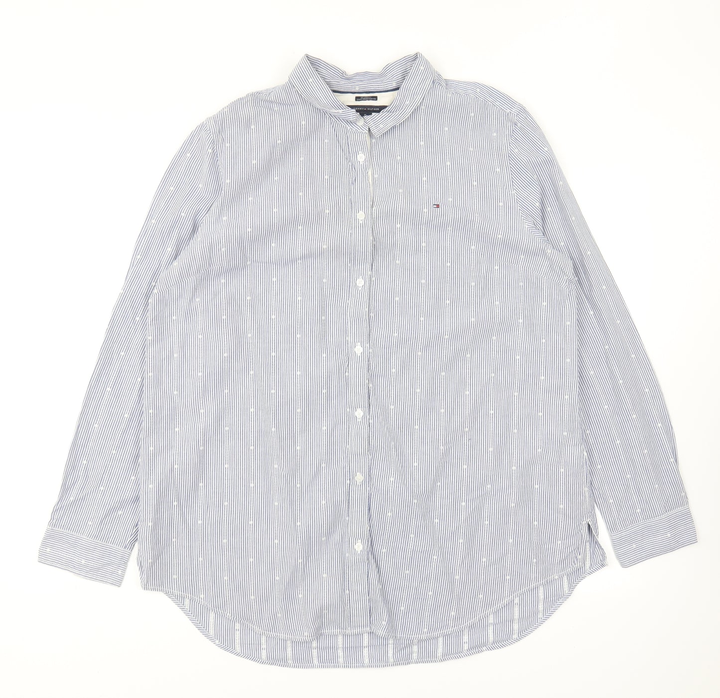Tommy Hilfiger Mens Blue Striped Cotton Button-Up Size XL Collared Button