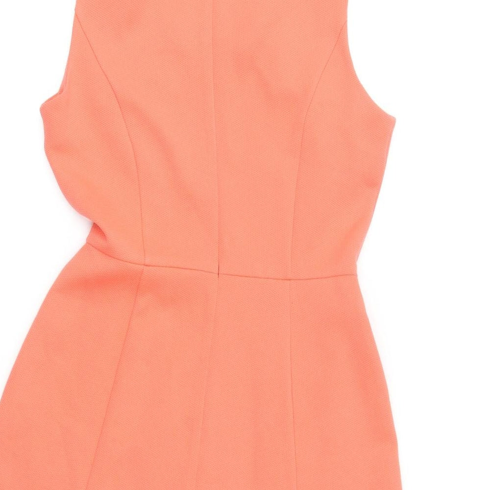 BHS Womens Orange Polyester Fit & Flare Size 10 Round Neck Zip -
