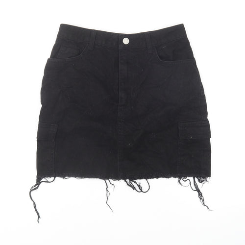 Denim & Co. Womens Black Polyester Mini Skirt Size 10 Button